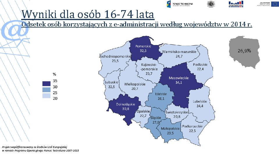 Wyniki dla osób 16 -74 lata Odsetek osób korzystających z e-administracji według województw w