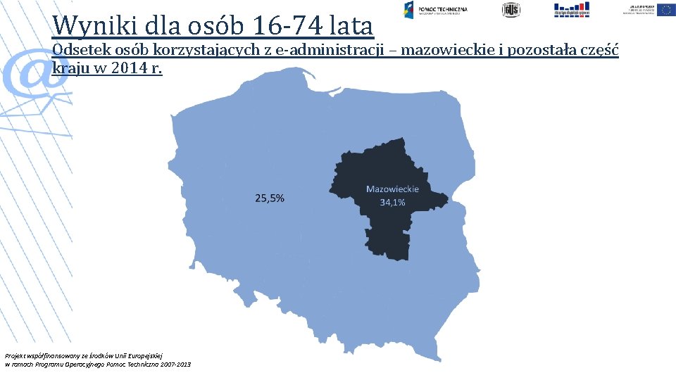 Wyniki dla osób 16 -74 lata Odsetek osób korzystających z e-administracji – mazowieckie i