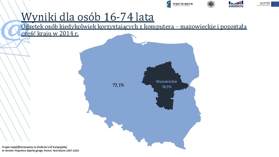 Wyniki dla osób 16 -74 lata Odsetek osób kiedykolwiek korzystających z komputera – mazowieckie