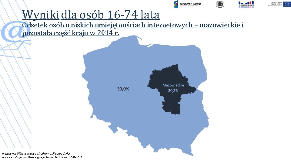 Wyniki dla osób 16 -74 lata Odsetek osób o niskich umiejętnościach internetowych – mazowieckie