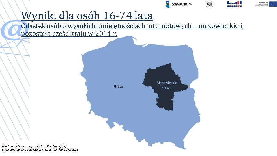 Wyniki dla osób 16 -74 lata Odsetek osób o wysokich umiejętnościach internetowych – mazowieckie