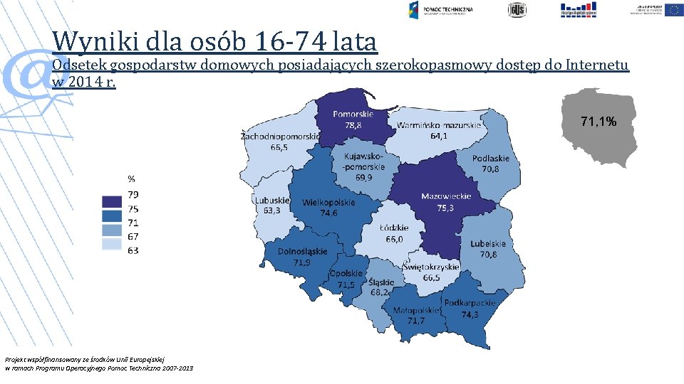 Wyniki dla osób 16 -74 lata Odsetek gospodarstw domowych posiadających szerokopasmowy dostęp do Internetu