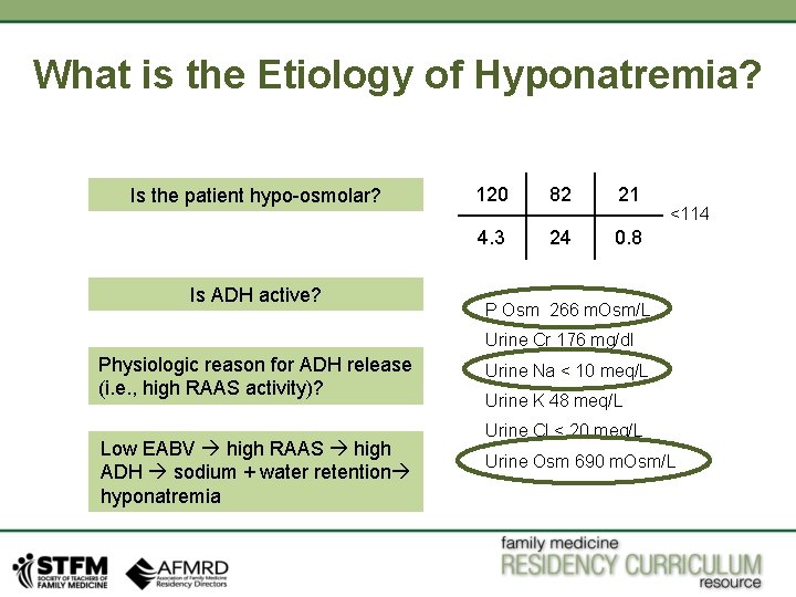 What is the Etiology of Hyponatremia? Is the patient hypo-osmolar? Is ADH active? 120