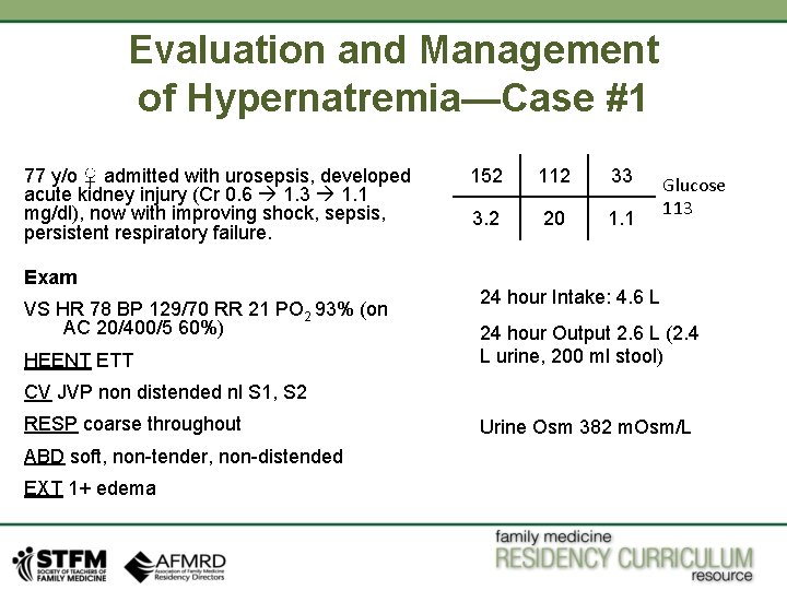 Evaluation and Management of Hypernatremia—Case #1 77 y/o ♀ admitted with urosepsis, developed acute