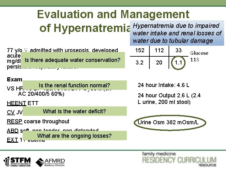 Evaluation and Management Hypernatremia due to impaired of Hypernatremia—Case #1 water intake and renal