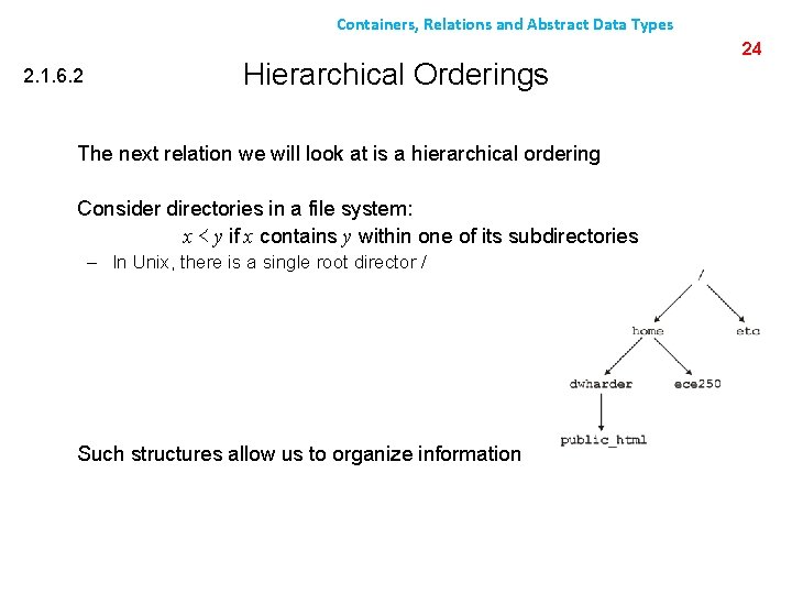 Containers, Relations and Abstract Data Types 2. 1. 6. 2 Hierarchical Orderings The next