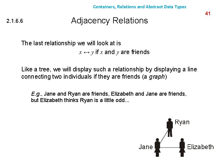 Containers, Relations and Abstract Data Types 2. 1. 6. 6 Adjacency Relations The last