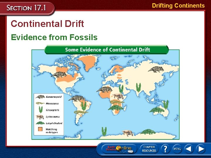 Drifting Continents Continental Drift Evidence from Fossils 