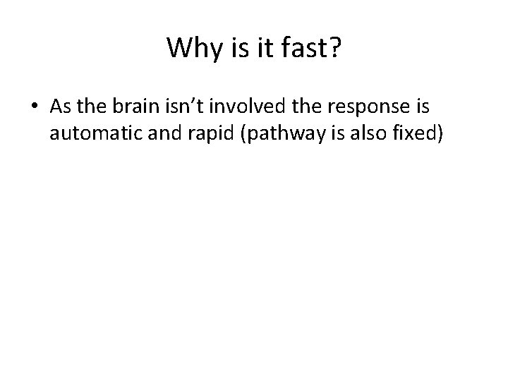 Why is it fast? • As the brain isn’t involved the response is automatic