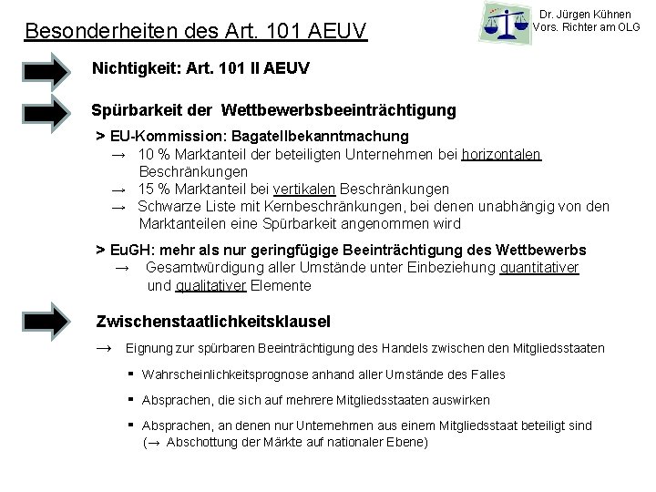 Besonderheiten des Art. 101 AEUV Dr. Jürgen Kühnen Vors. Richter am OLG Nichtigkeit: Art.