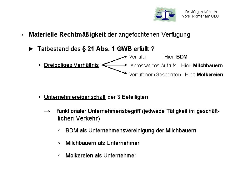 Dr. Jürgen Kühnen Vors. Richter am OLG → Materielle Rechtmäßigkeit der angefochtenen Verfügung ►