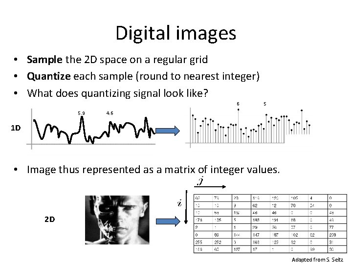 Digital images • Sample the 2 D space on a regular grid • Quantize