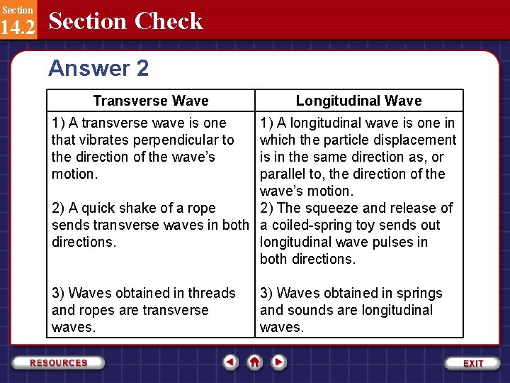 Section 14. 2 Section Check Answer 2 Transverse Wave Longitudinal Wave 1) A transverse