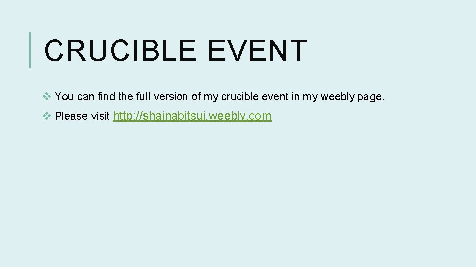 CRUCIBLE EVENT v You can find the full version of my crucible event in