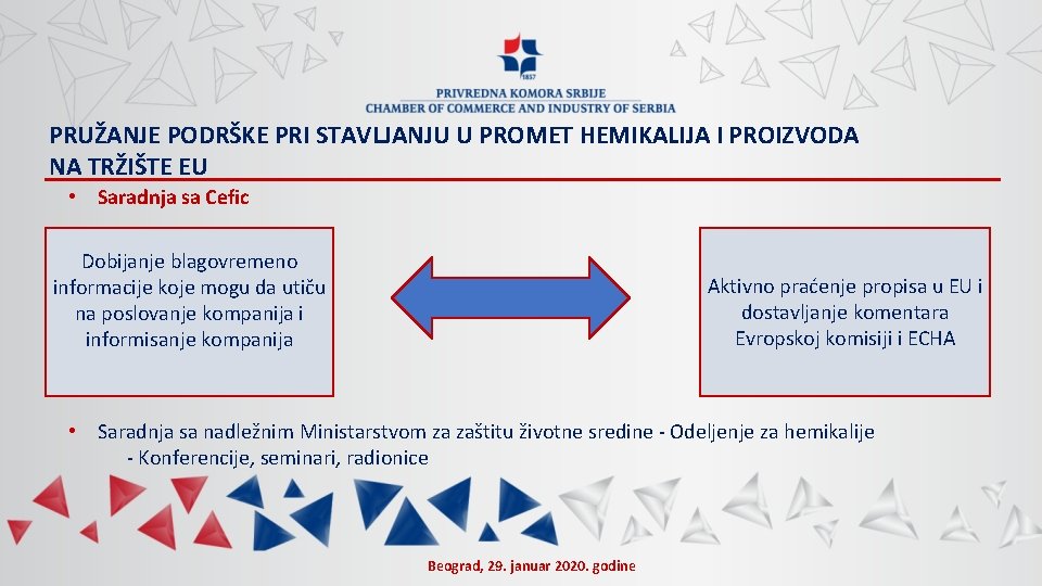 PRUŽANJE PODRŠKE PRI STAVLJANJU U PROMET HEMIKALIJA I PROIZVODA NA TRŽIŠTE EU • Saradnja