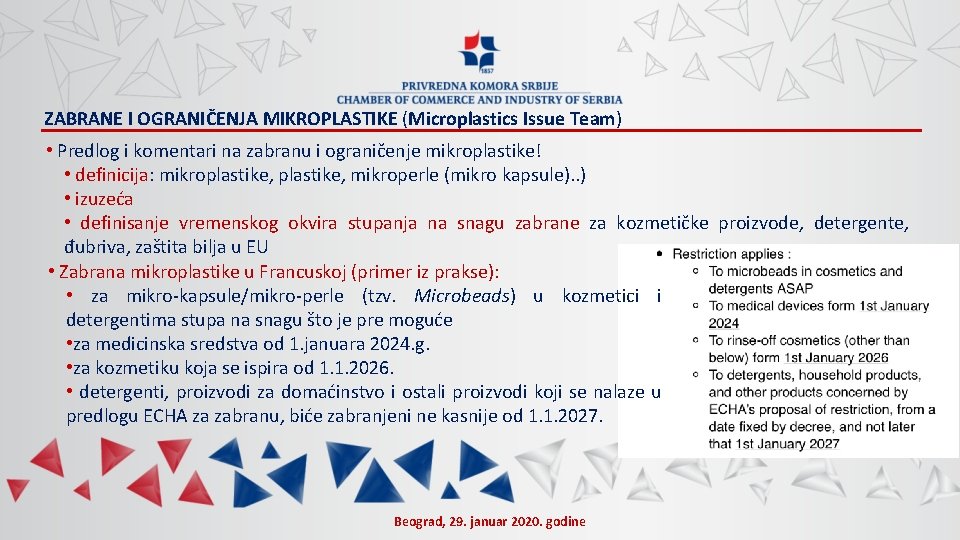 ZABRANE I OGRANIČENJA MIKROPLASTIKE (Microplastics Issue Team) • Predlog i komentari na zabranu i