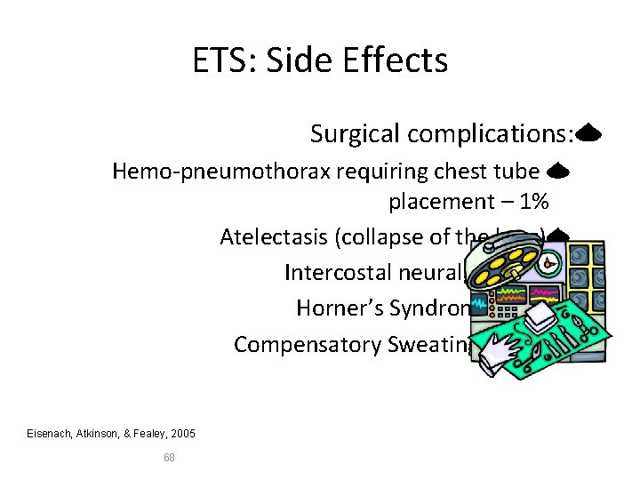 ETS: Side Effects Surgical complications: Hemo-pneumothorax requiring chest tube placement – 1% Atelectasis (collapse