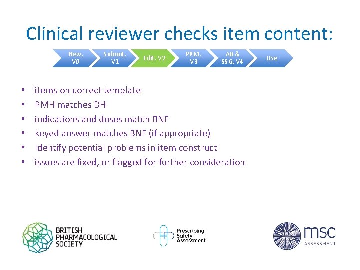 Clinical reviewer checks item content: New, V 0 • • • Submit, V 1