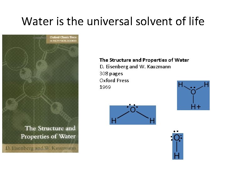 Water is the universal solvent of life : The Structure and Properties of Water