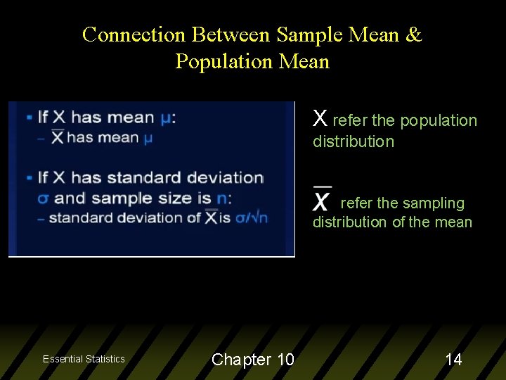 Connection Between Sample Mean & Population Mean X refer the population distribution refer the