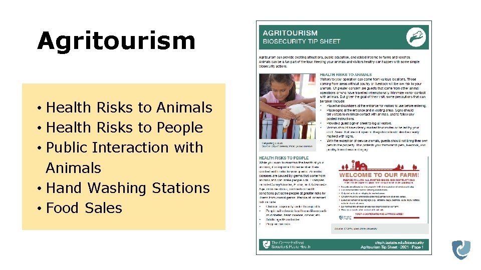 Agritourism • Health Risks to Animals • Health Risks to People • Public Interaction