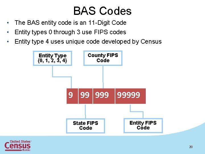 BAS Codes • The BAS entity code is an 11 -Digit Code • Entity