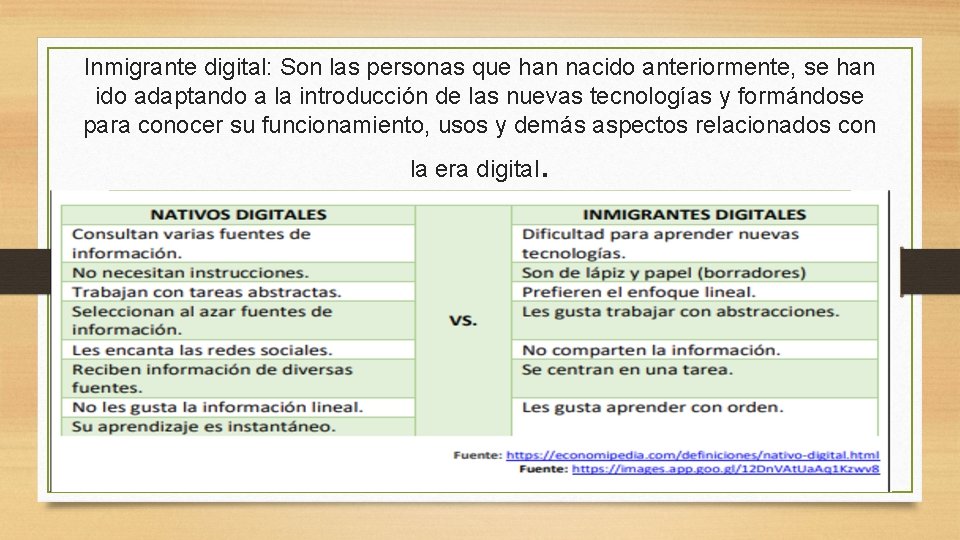 Inmigrante digital: Son las personas que han nacido anteriormente, se han ido adaptando a
