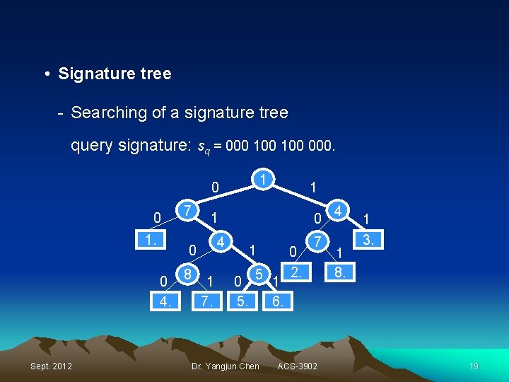 • Signature tree - Searching of a signature tree query signature: sq =