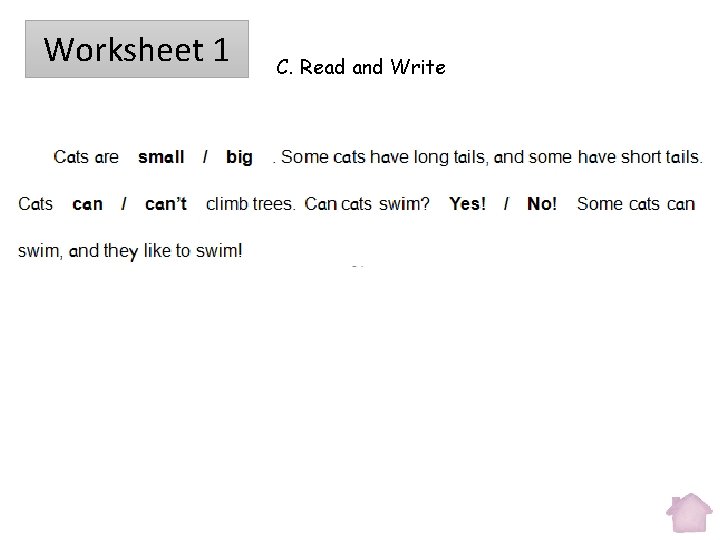 Worksheet 1 C. Read and Write 