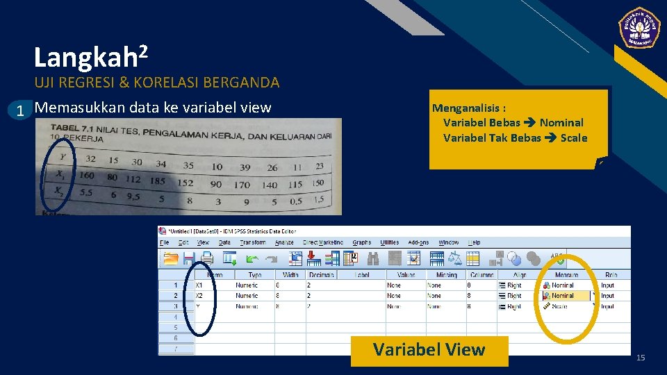 FR 2 Langkah UJI REGRESI & KORELASI BERGANDA 1 Memasukkan data ke variabel view