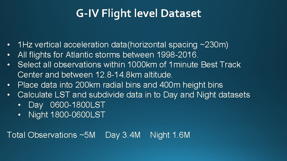 G-IV Flight level Dataset • 1 Hz vertical acceleration data(horizontal spacing ~230 m) •