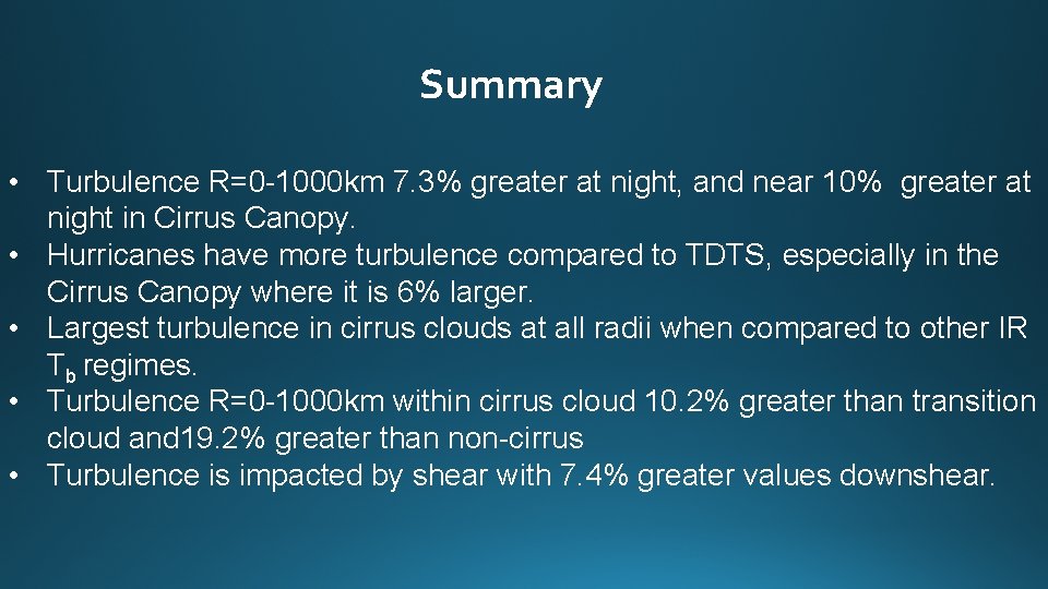 Summary • Turbulence R=0 -1000 km 7. 3% greater at night, and near 10%