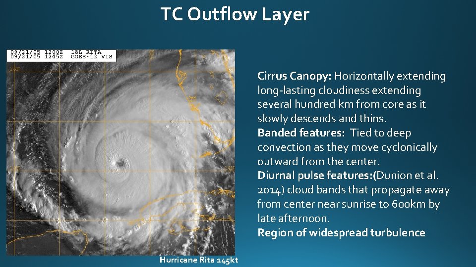 TC Outflow Layer Cirrus Canopy: Horizontally extending long-lasting cloudiness extending several hundred km from