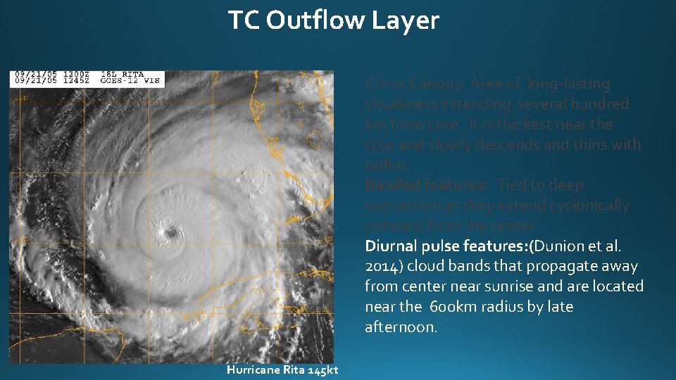 TC Outflow Layer Cirrus Canopy: Area of long-lasting cloudiness extending several hundred km from