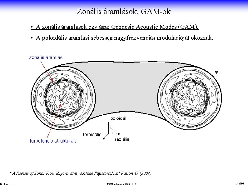 Zonális áramlások, GAM-ok • A zonális áramlások egy ága: Geodesic Acoustic Modes (GAM). •