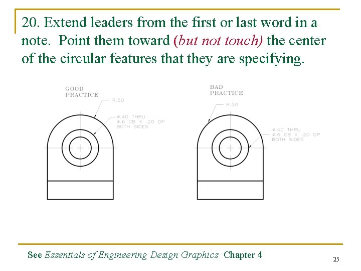 20. Extend leaders from the first or last word in a note. Point them
