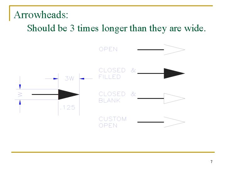 Arrowheads: Should be 3 times longer than they are wide. 7 
