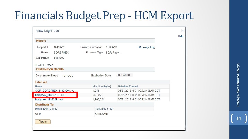 Creating A More Educated Georgia Financials Budget Prep - HCM Export 11 