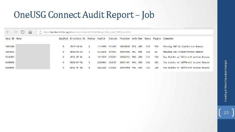 Creating A More Educated Georgia One. USG Connect Audit Report – Job 25 