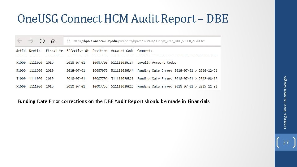 Funding Date Error corrections on the DBE Audit Report should be made in Financials