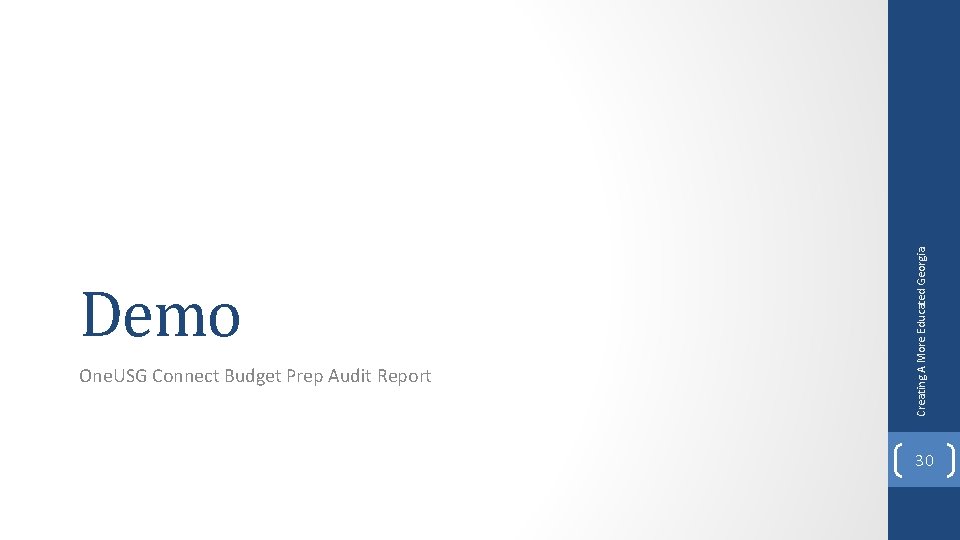 One. USG Connect Budget Prep Audit Report Creating A More Educated Georgia Demo 30