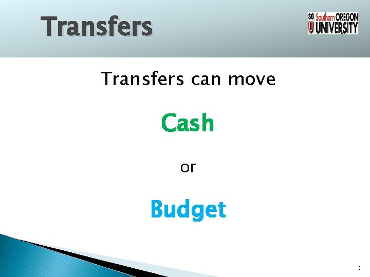 Transfers can move Cash or Budget 3 