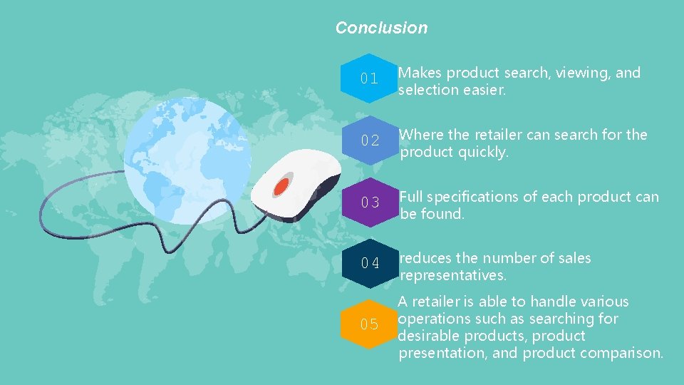 Conclusion 01 Makes product search, viewing, and selection easier. 02 Where the retailer can