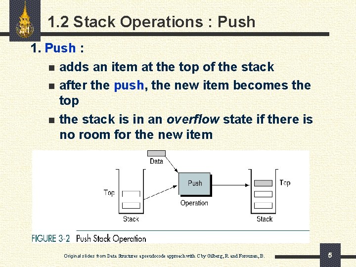 1. 2 Stack Operations : Push 1. Push : n adds an item at