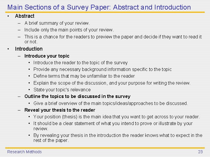 Main Sections of a Survey Paper: Abstract and Introduction • Abstract – A brief Main Sections of a Survey Paper: Abstract and Introduction • Abstract – A brief