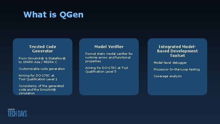 What is QGen Trusted Code Generator From Simulink® & Stateflow® to SPARK Ada /