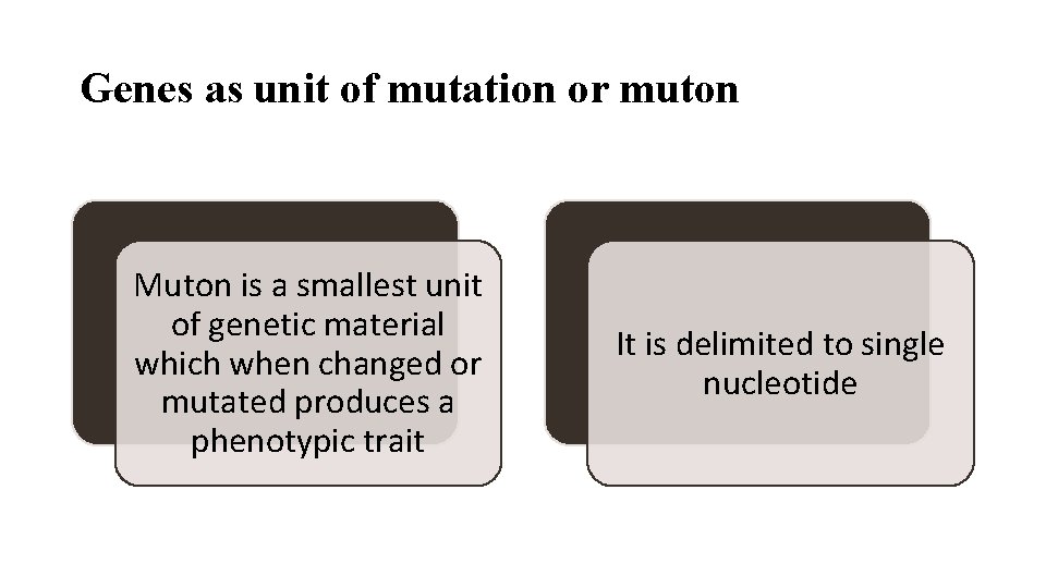 Genes as unit of mutation or muton Muton is a smallest unit of genetic