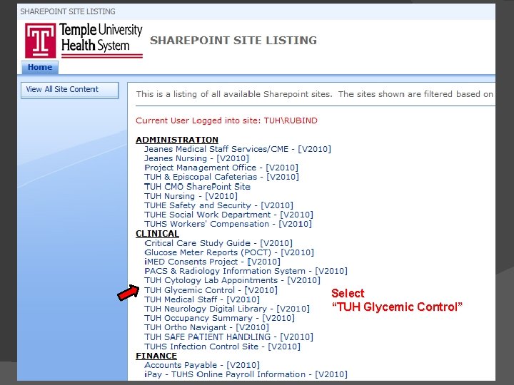 Select “TUH Glycemic Control” Select “TUH Glycemic Control”