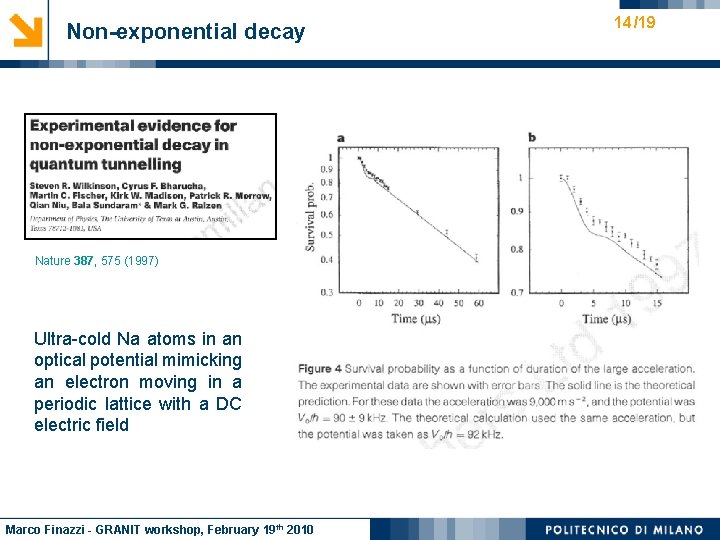 Non-exponential decay Nature 387, 575 (1997) Ultra-cold Na atoms in an optical potential mimicking