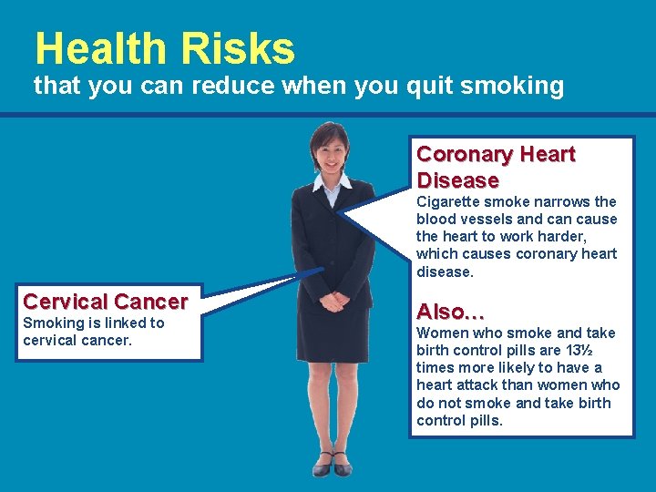 Health Risks that you can reduce when you quit smoking Coronary Heart Disease Cigarette